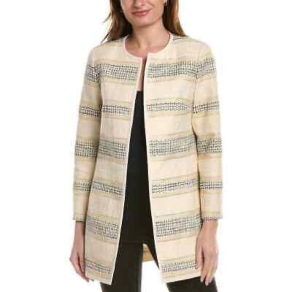 Lafayette 148 New York striped coat buff multicolor Size 8 NWT in packaging - Picture 2 of 6